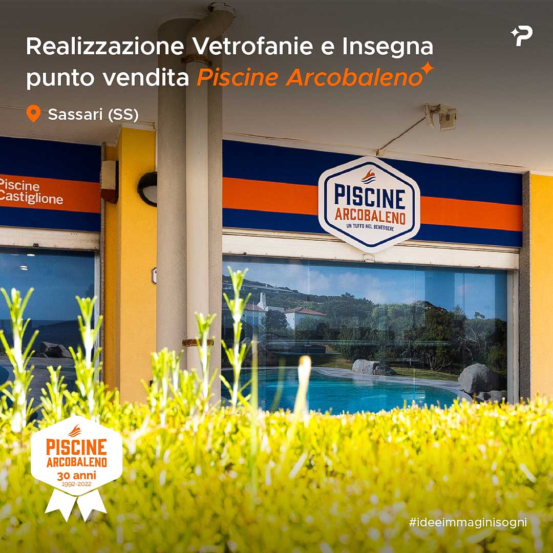 Realizzazione Vetrofanie e Insegna Piscine Arcobaleno